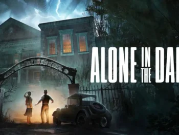 Edward and Emily at Derceto gates on Alone in the Dark (2024) cover