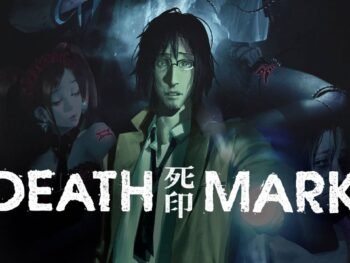 Death Mark official cover art showing the ghostly figure Yashiki looming behind the game's title in bold letters.