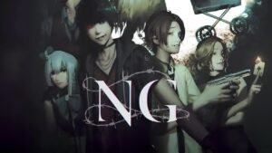 Key art for Spirit Hunter: NG featuring the main cast posed around the white NG logo.