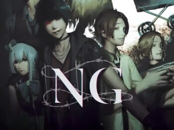 Key art for Spirit Hunter: NG featuring the main cast posed around the white NG logo.