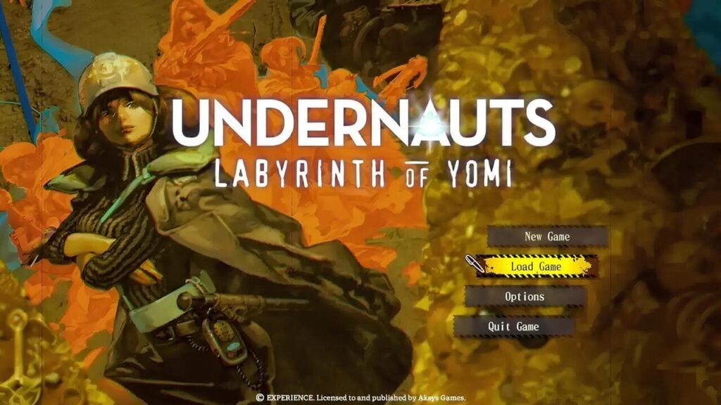 Title screen for Undernauts: Labyrinth of Yomi featuring the game’s logo and main menu interface.