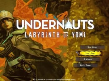Title screen for Undernauts: Labyrinth of Yomi featuring the game’s logo and main menu interface.