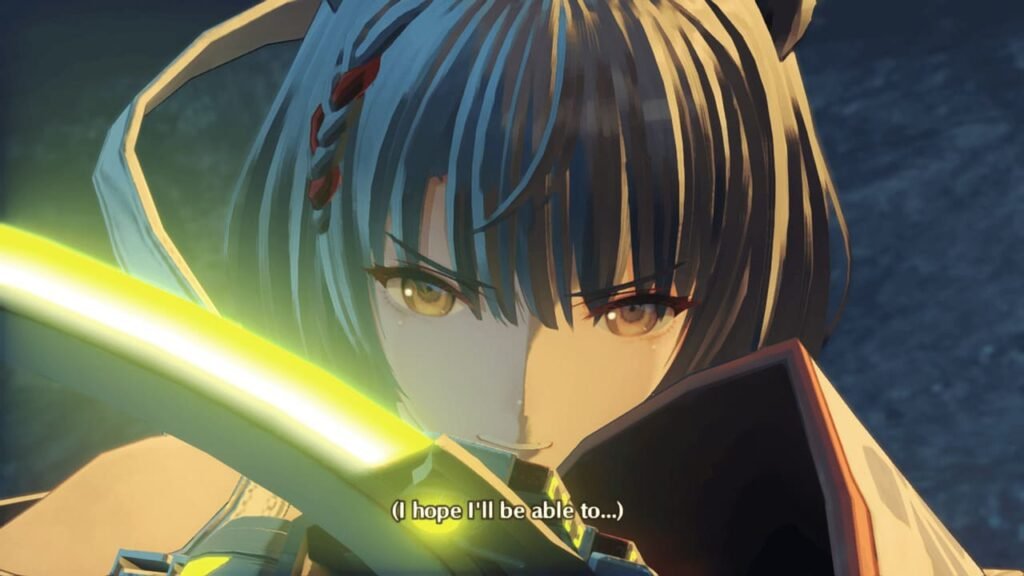 Mio’s first reveal with glowing hoop weapons in Xenoblade Chronicles 3