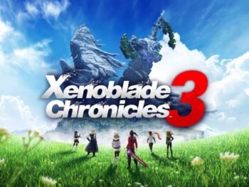 Xenoblade Chronicles 3 official cover art featuring main characters Noah and Mio in dynamic poses with a detailed fantasy background.