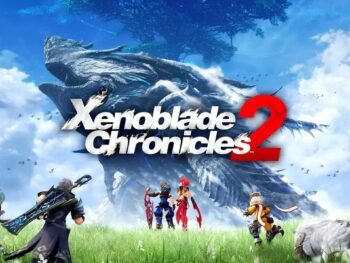 Xenoblade Chronicles 2 box art showing Rex and Pyra with vibrant fantasy background on Nintendo Switch.