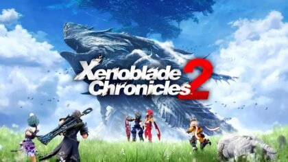 Xenoblade Chronicles 2 box art showing Rex and Pyra with vibrant fantasy background on Nintendo Switch.