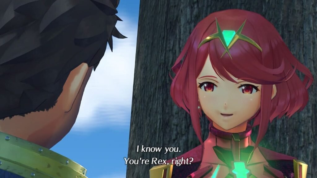 Pyra speaking to Rex saying “I know you, you're Rex, right?” in Xenoblade Chronicles 2.