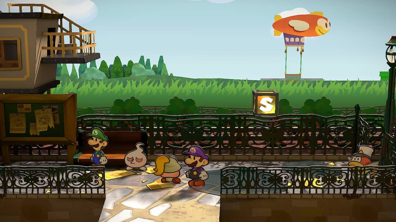 The train from Paper Mario: The Thousand-Year Door with a Cheep Cheep swimming nearby in the background.