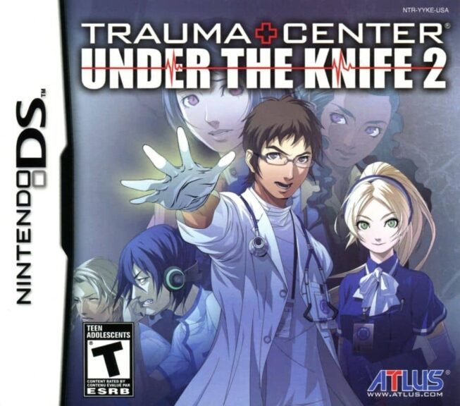 North American box art for Trauma Center: Under the Knife 2 featuring Derek Stiles and Naomi Kimishima.
