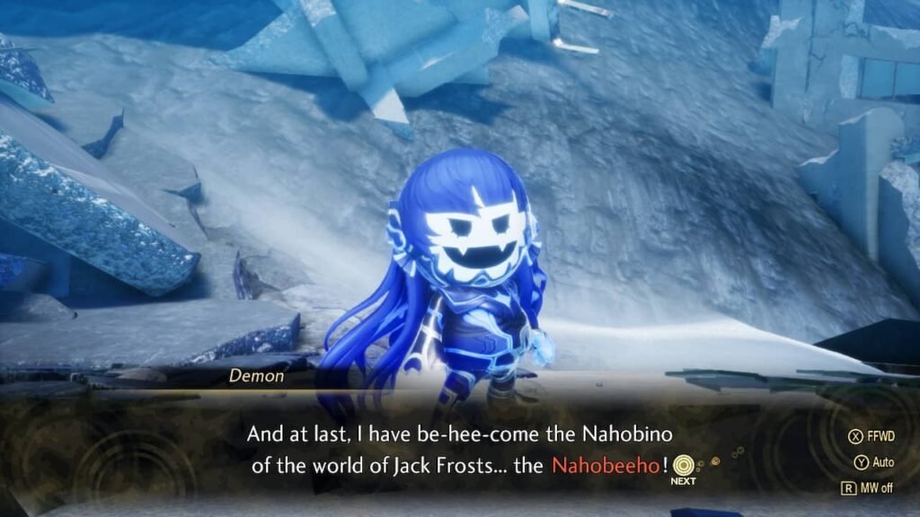 Nahobeeho, a Jack Frost-styled protagonist variant, in Shin Megami Tensei V: Vengeance.