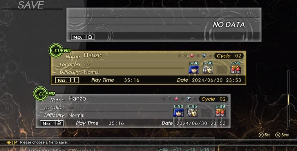 Clear save file screen from Shin Megami Tensei V: Vengeance, confirming full game completion.