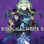 Soul Hackers 2 key art featuring Ringo, Arrow, and other party members with the game logo over a deep purple background