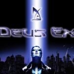 Deus Ex PC box art featuring the iconic cyberpunk cityscape and protagonist J.C. Denton