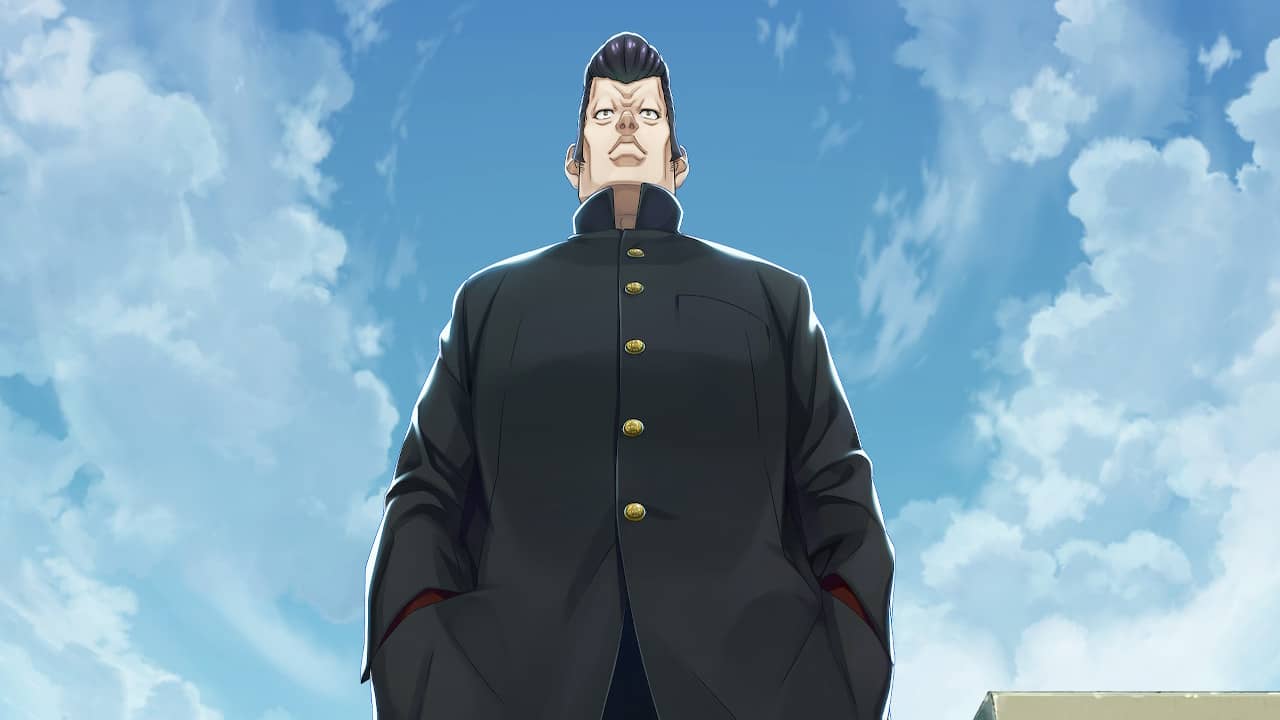 A low-angle shot of a male character in Famicom Detective Club: The Girl Who Stands Behind, evoking the look of Josuke from JoJo’s Bizarre Adventure