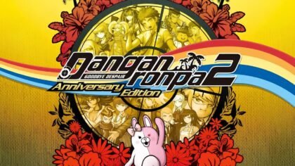 Official key art for Danganronpa 2: Goodbye Despair Anniversary Edition showing main characters in dynamic poses.