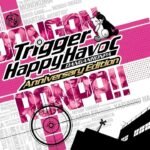 Cover art for Danganronpa: Trigger Happy Havoc with Monokuma and the game’s logo against a pink and white background.