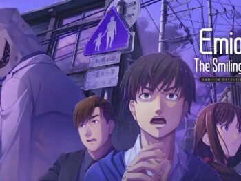 Official cover art of Emio – The Smiling Man from Famicom Detective Club featuring protagonist Emio with moody atmospheric background.
