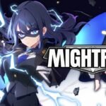 Key visual for MIGHTREYA showing the main character in front of the game’s title and background