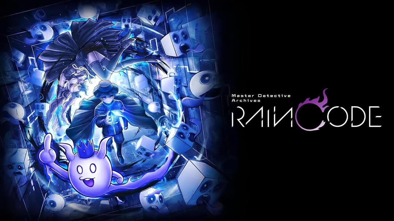 Cover art for Master Detective Archives: Rain Code featuring Yuma and Shinigami with the game’s logo.