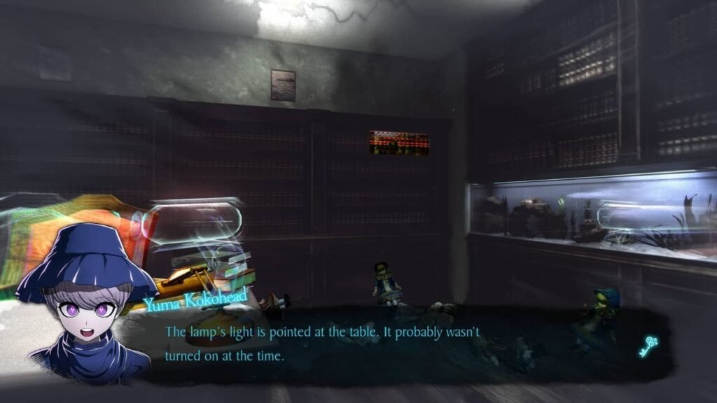 Yuma using detective vision to inspect a lamp in a room in Rain Code, noting the light wasn't turned on.