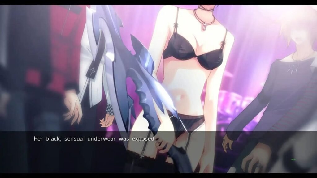 Fes appears in lingerie during a delusion while Taku monologues in Chaos;Head Noah.