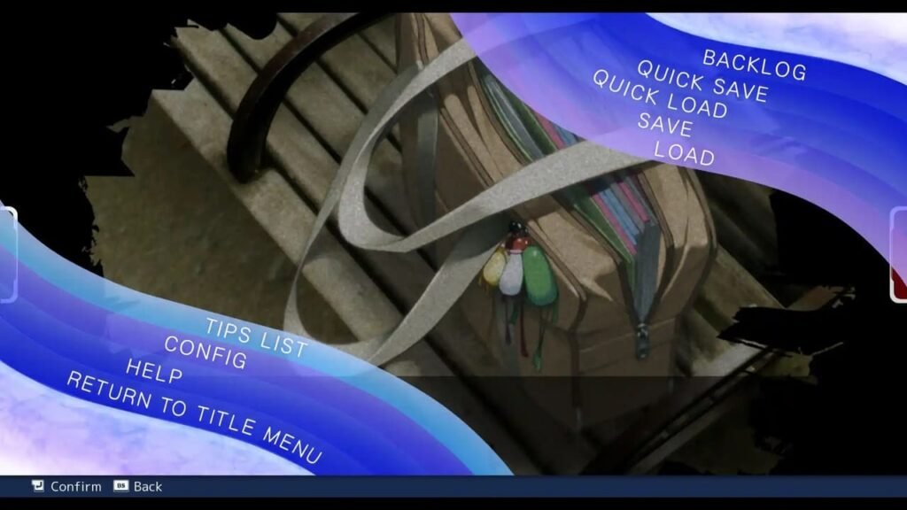 Pause menu in Chaos;Head Noah with save/load, config, and UI options displayed.