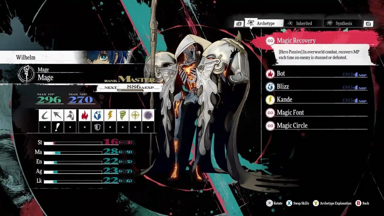 In-game menu for Archetypes passives used in 11 tips for Metaphor: ReFantazio guide.