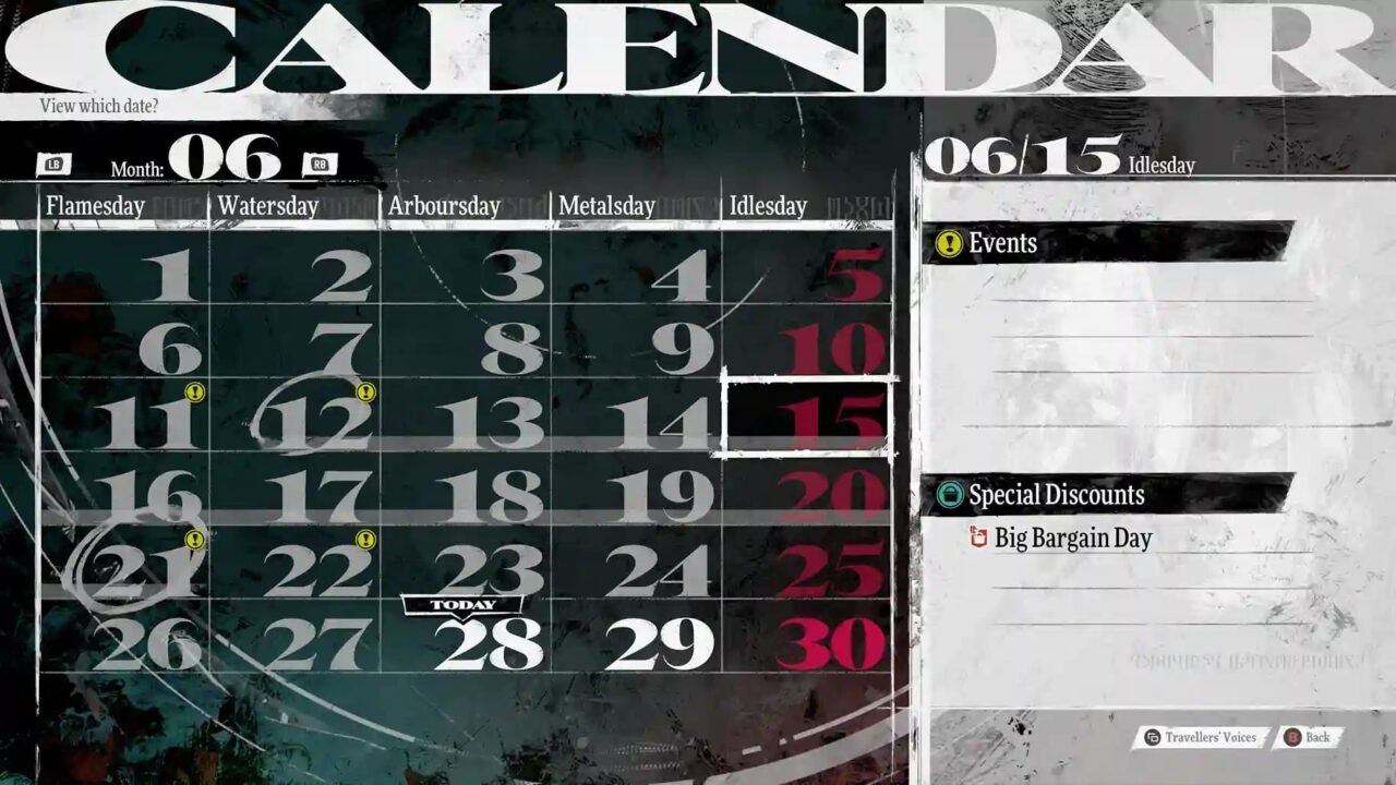 Calendar image used in 11 tips for Metaphor: ReFantazio guide.