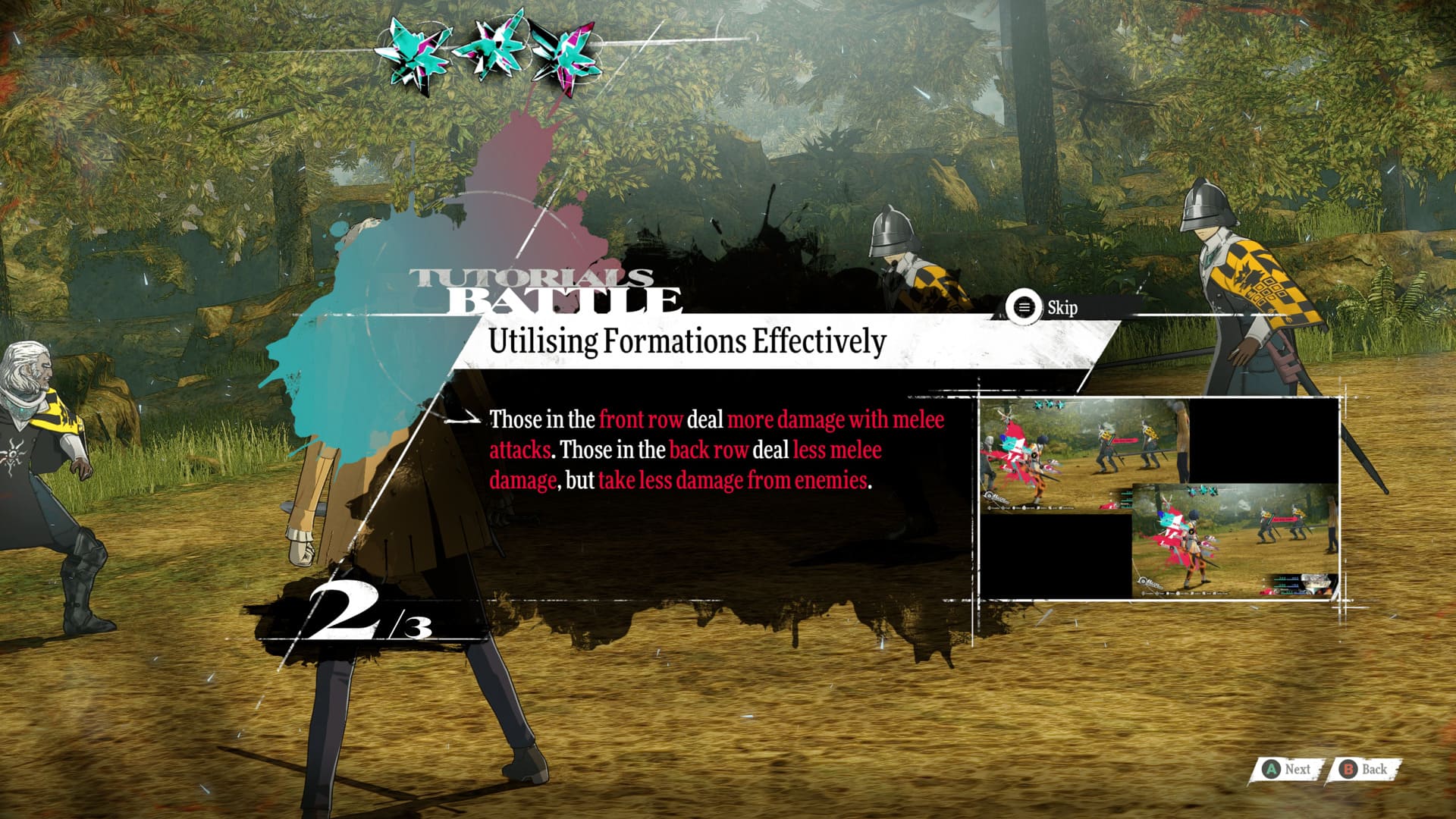 Tutorial screenshot of how the row mechanic works in Metaphor: ReFantazio.