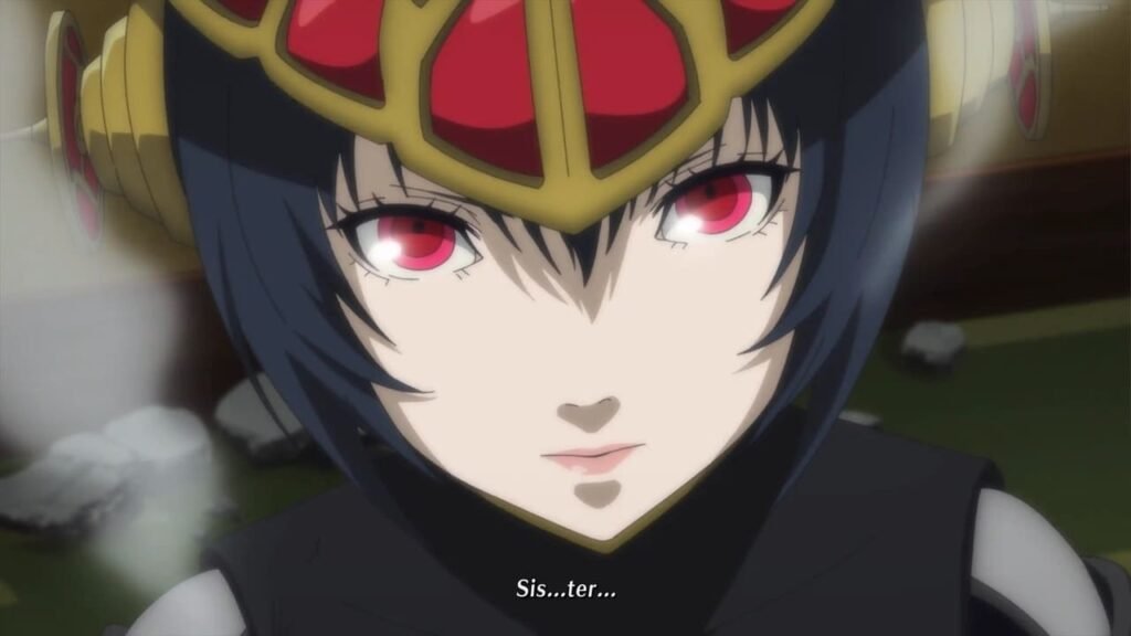 Close-up of Metis saying “Sis...ter..” in an anime cutscene from Persona 3 Reload: Episode Aigis.
