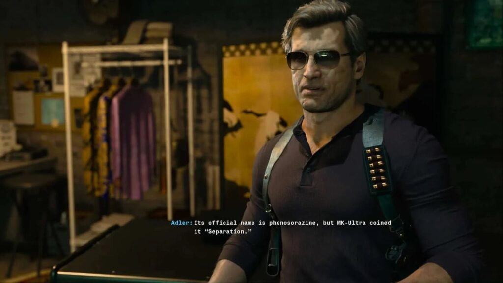 Call of Duty: Black Ops 6 cutscene showing Adler explaining phenosorazine, also called “Separation,” inside a military base.