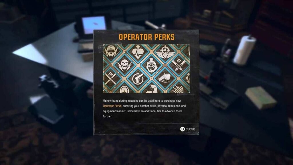 Call of Duty: Black Ops 6 tutorial screen explaining how Operator Perks work across game modes.
