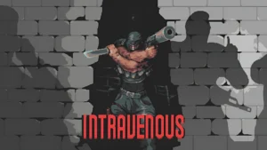Intravenous game cover art featuring the protagonist in a shadowy environment with stealth-themed visuals.
