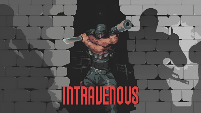 Intravenous game cover art featuring the protagonist in a shadowy environment with stealth-themed visuals.