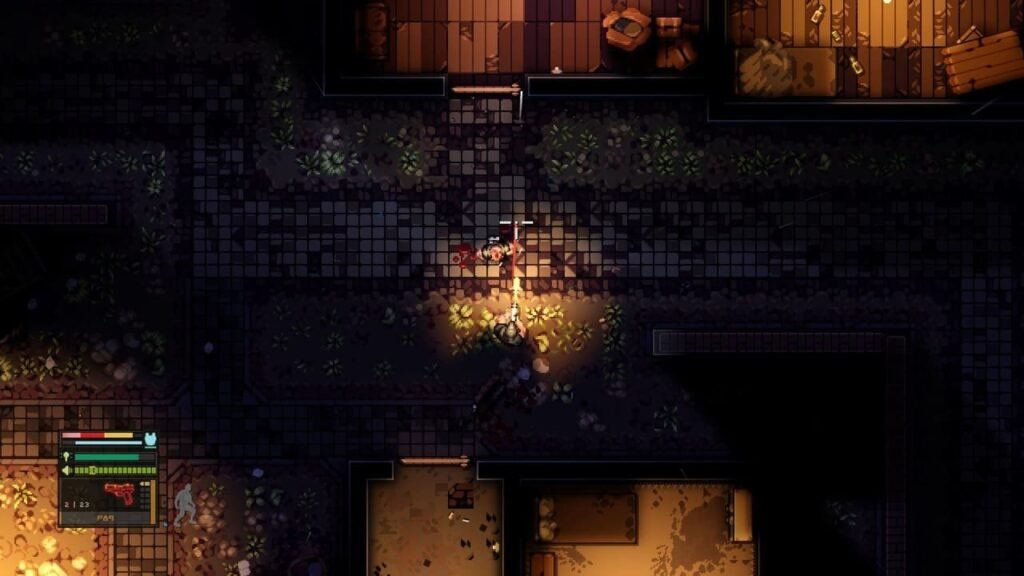 Nighttime firefight scene in Intravenous with visible HUD and gunfire effects