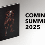 Metroid Prime 1–3: A Visual Retrospective hardcover art book featuring Samus Aran line art and a Summer 2025 release notice
