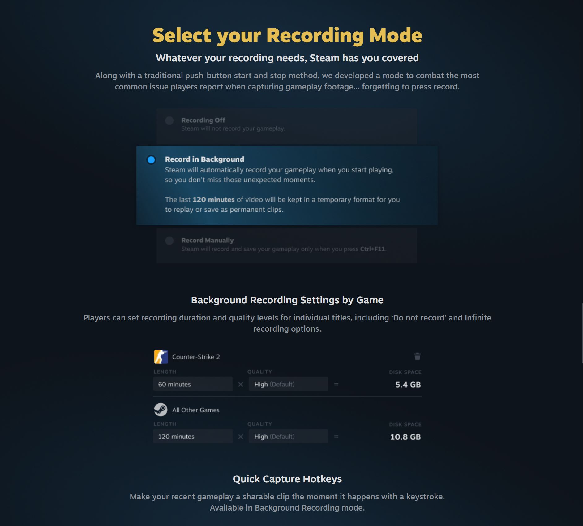 Visual for recording mode on Steam