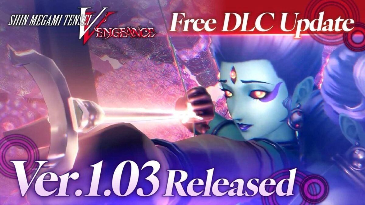 Promotional art for Shin Megami Tensei V: Vengeance version 1.03 free DLC update featuring the demon Marici drawing a bow.