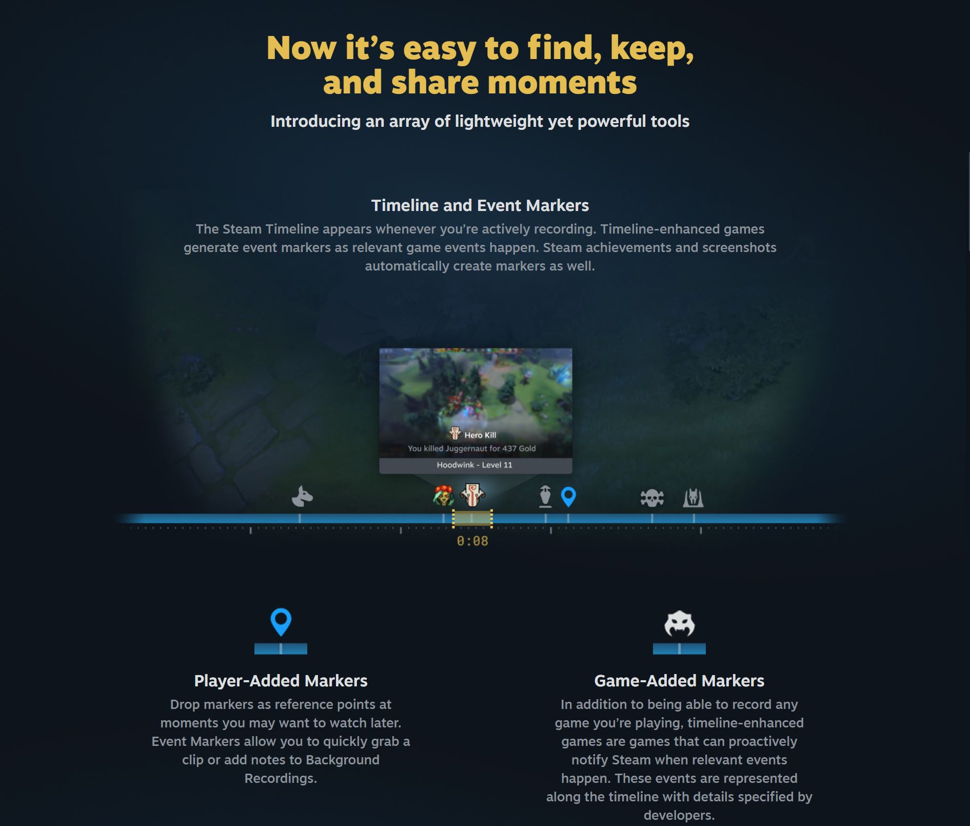 Steam visual for timeline and event markers.