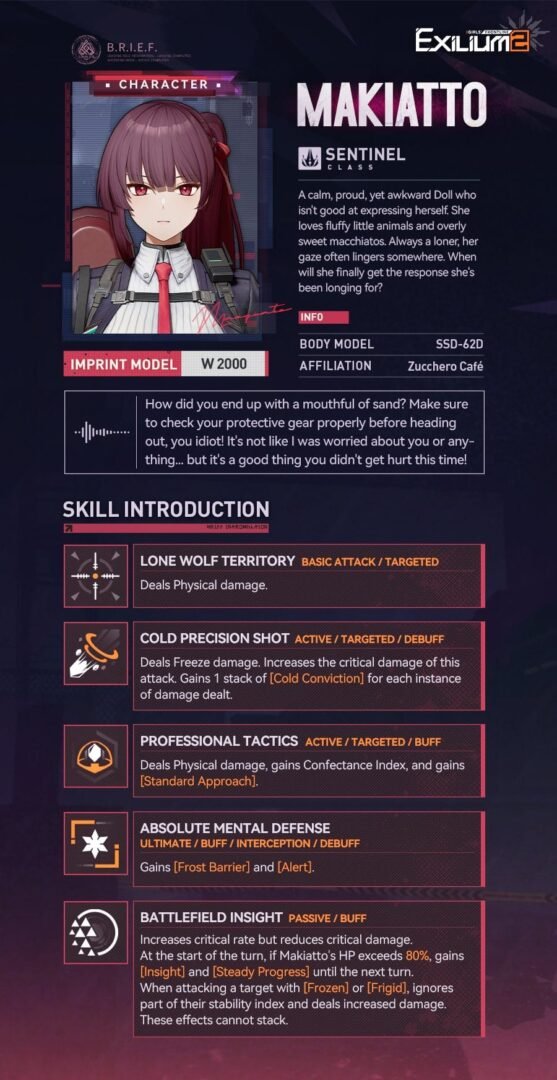A technical breakdown of the cold precision skills and interception mechanics in the Makiatto GFL2 guide.