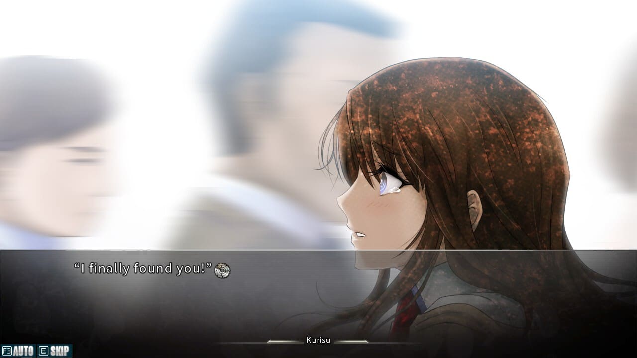 Kurisu crying and saying “I finally found you” while people pass by in Steins;Gate