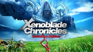 Xenoblade Chronicles Definitive Edition cover art showing the main characters in a vivid and detailed fantasy landscape.