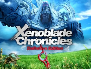 Xenoblade Chronicles Definitive Edition cover art showing the main characters in a vivid and detailed fantasy landscape.