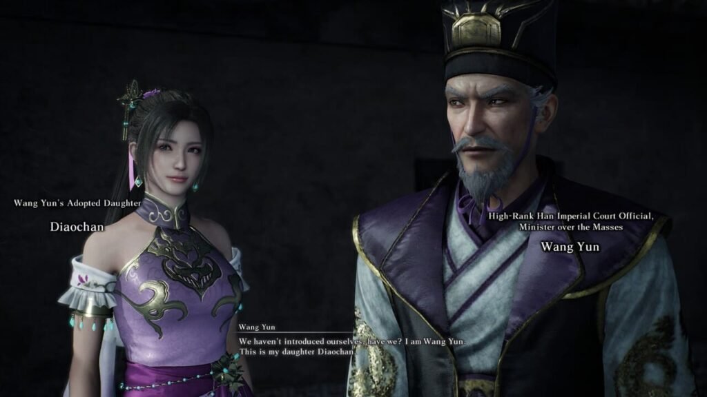 Diaochan and Wang Yun introduced to the protagonist in Dynasty Warriors: Origins.