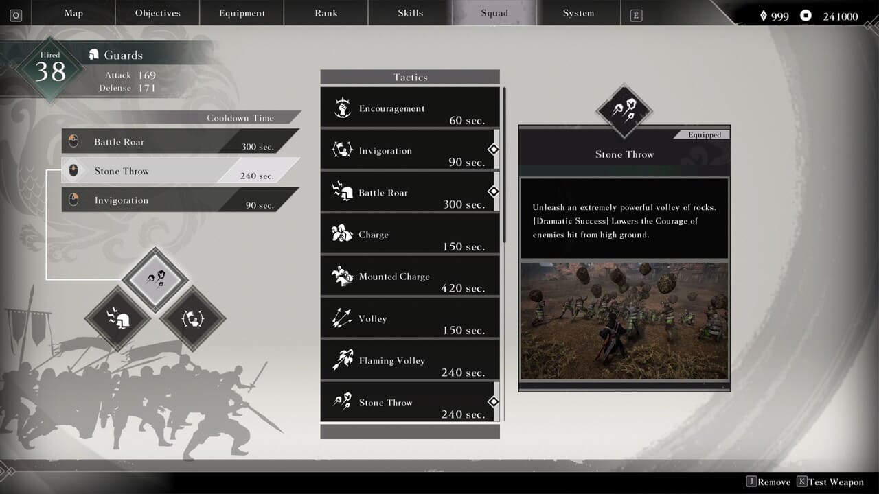 Tactics screen in Dynasty Warriors: Origins showing three selectable tactical options.