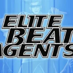 Elite Beat Agents game cover with a blue background and the title written in bold black font.