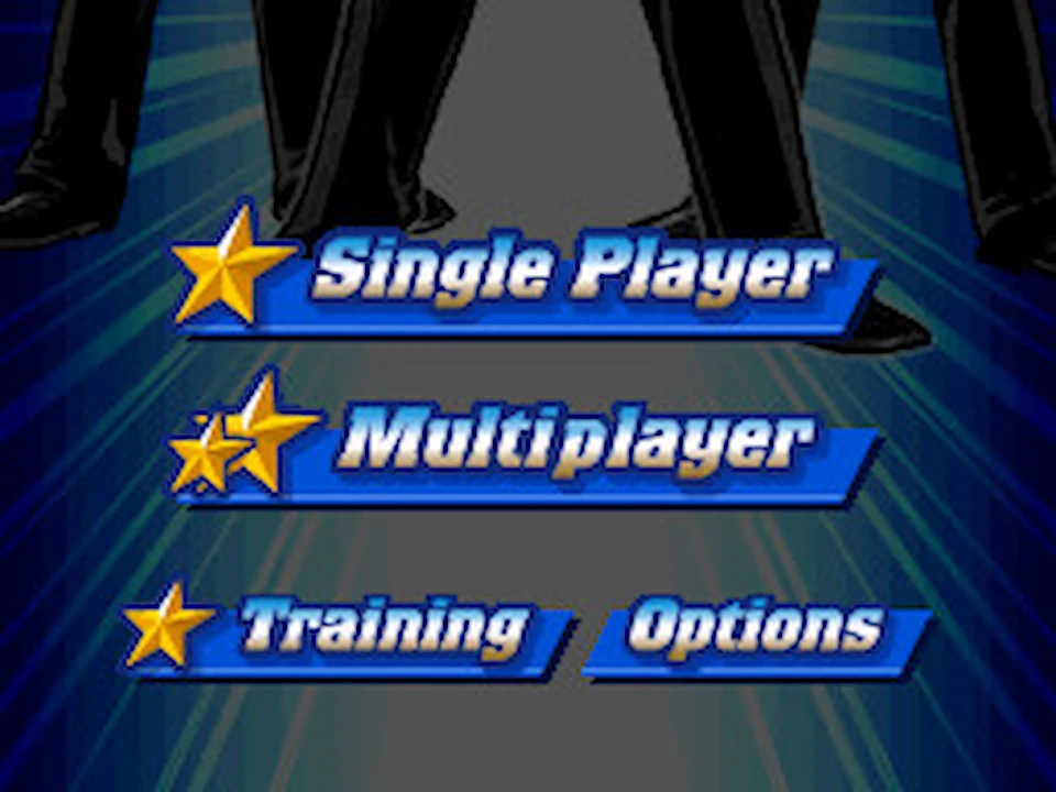 Main menu screen from Elite Beat Agents showing options for Single Player, Multiplayer, Training, and Options.