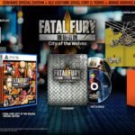 Fatal Fury City of the Wolves Deluxe Edition contents showing collector’s box, steelbook, artbook, soundtrack, poster, and PS5 game case