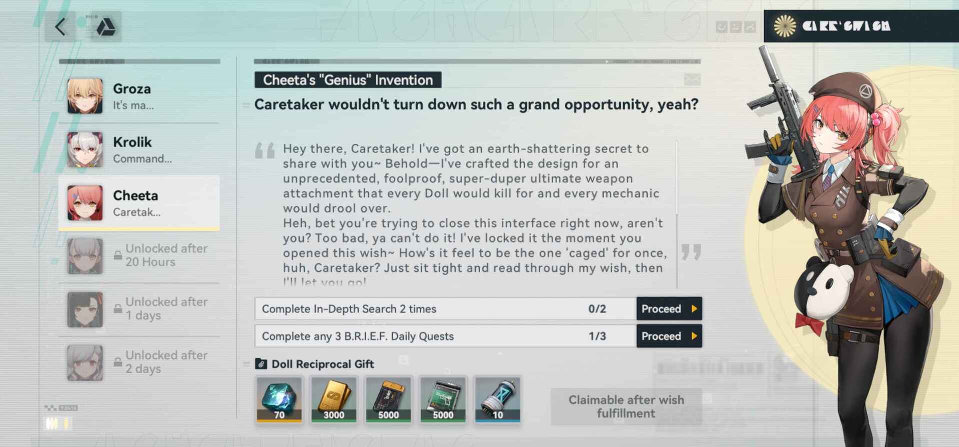 Cheeta's request in GFL2 Wishing Well event.