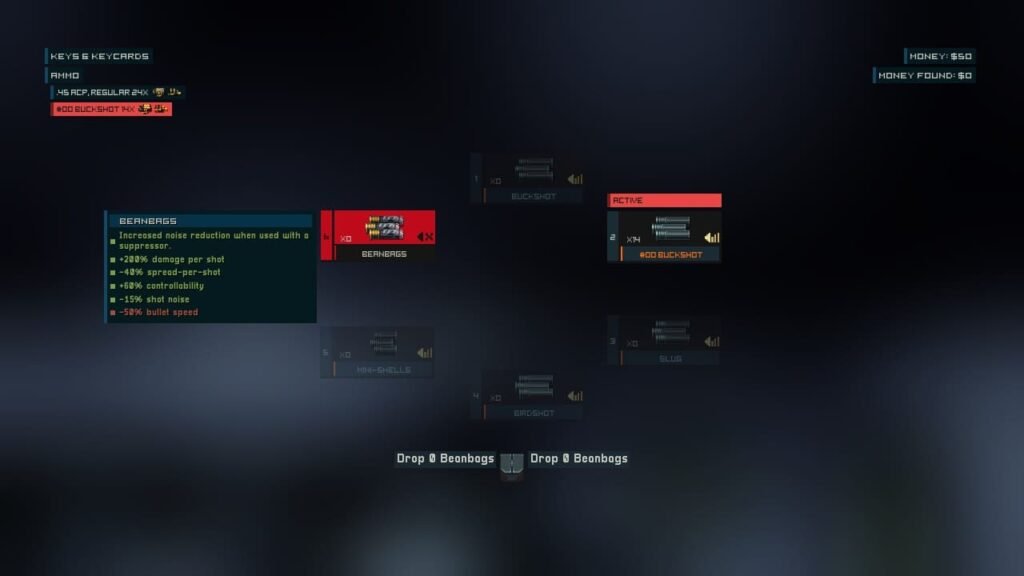 Intravenous II ammo selection screen showing various ammunition types, including beanbag and subsonic rounds.